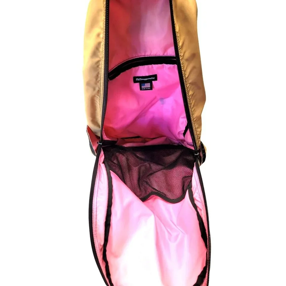 Maggie Mather Tan & Pink Sling Backpack With Multiple Zipper Pockets & Adjustabl - Picture 5 of 12